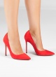 Red suede point-toe stiletto heel pumps