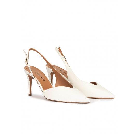 White Metallic Cap Pointed-Toe Slingback Pumps - CHARLES & KEITH IN