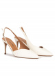 Mid-heel pointed toe slingback shoes in offwhite leather