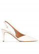 Mid-heel pointed toe slingback shoes in off-white leather