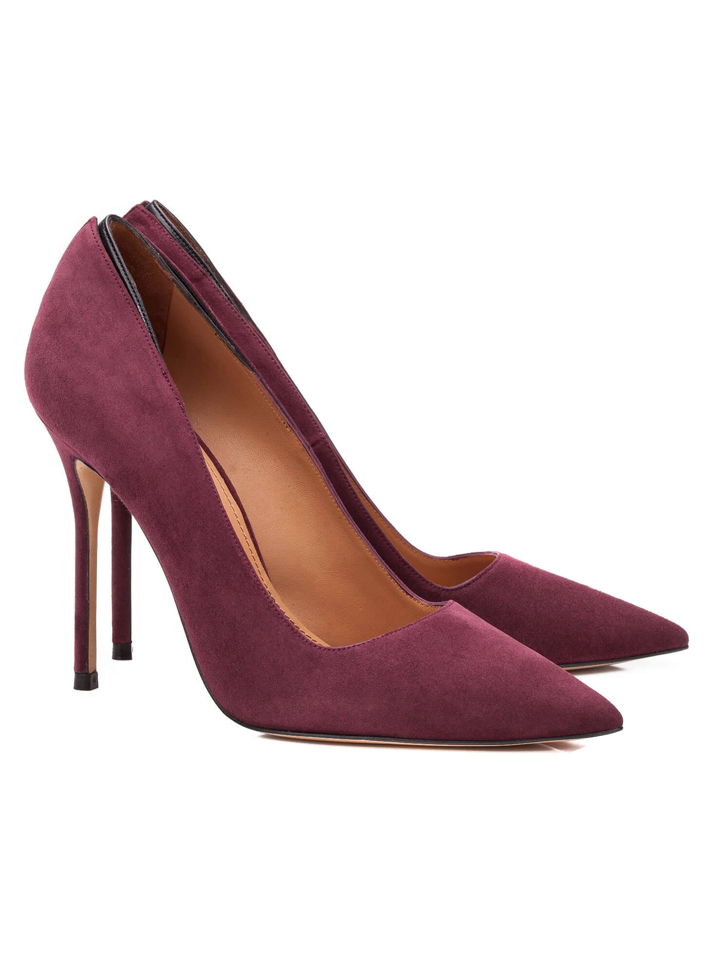 High heel pumps in aubergine suede - online shoe store Pura Lopez ...