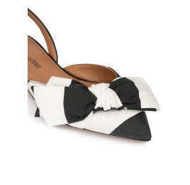Bow detailed point-toe flats in black and white fabric Pura López