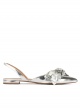 Bow detailed pointy toe flats in silver mirrored leather