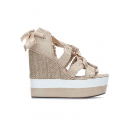 Sand lace-up high wedge sandals Pura López