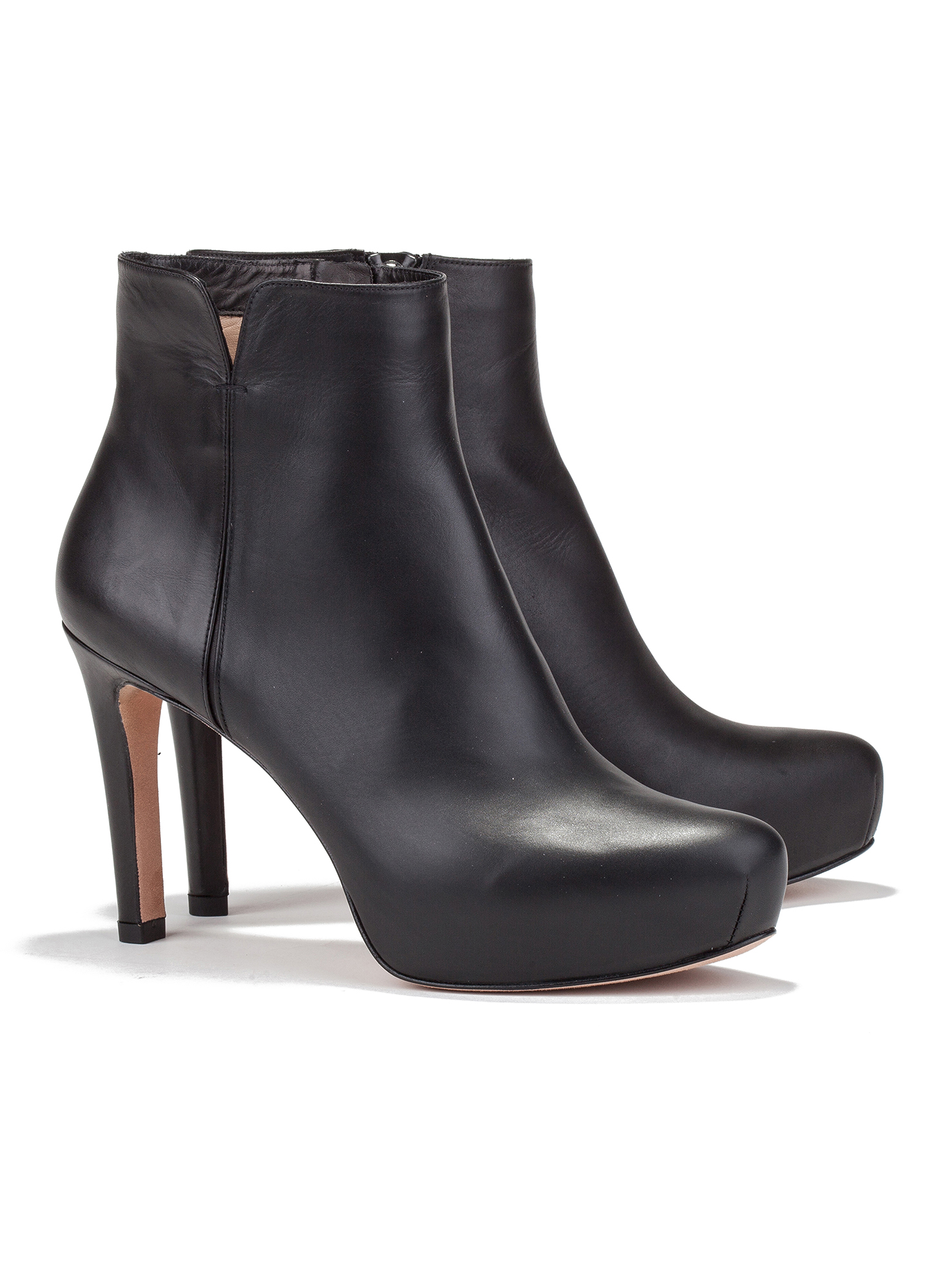Mid heel ankle boots in black leather -online shoe store ...