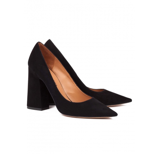 High block heel pumps in black suede Pura López