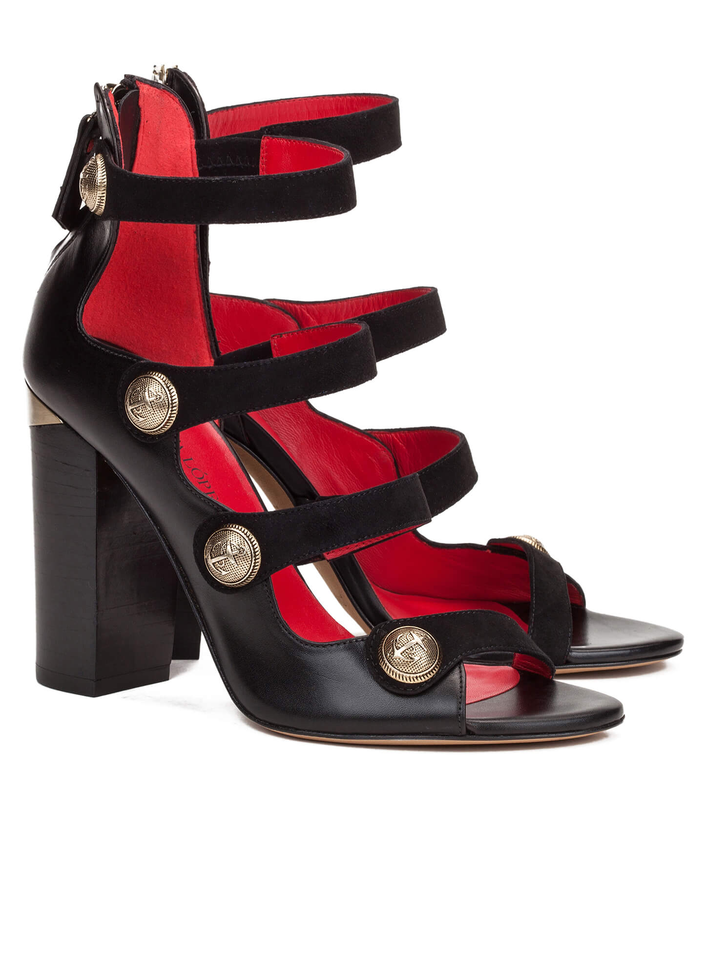 High heel sandals with metal buttons - online shoe store Pura Lopez ...