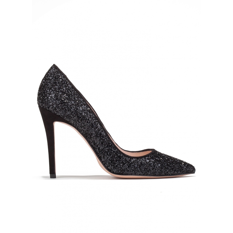 high heels black glitter