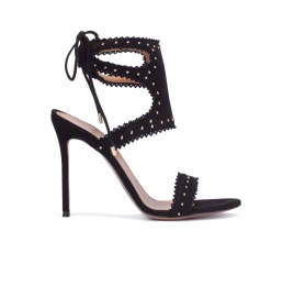 Studded high heel sandals in black suede Pura López
