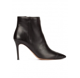 Black high heel pointy toe ankle boots with patent toe Pura López