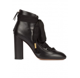 Black leather lace-up high block heel shoes Pura López