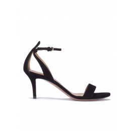 Black suede ankle strap mid heel sandals Pura López