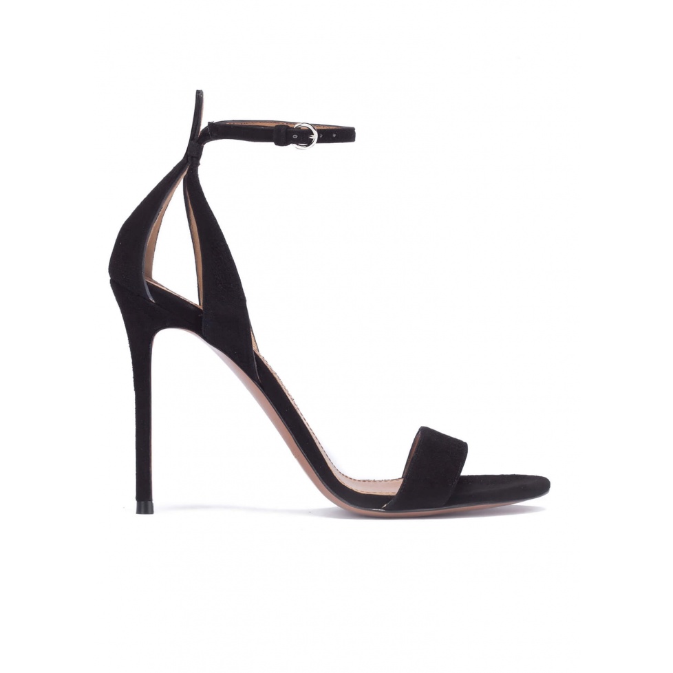 Black suede sandals with ankle strap