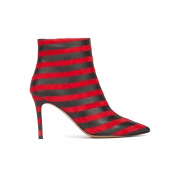 Red-black striped high heel pointy toe ankle boots Pura López