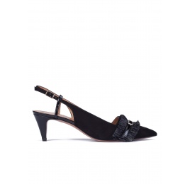 Black fringed slingback pumps Pura López