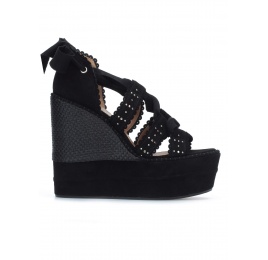 Black lace-up wedge sandals Pura López