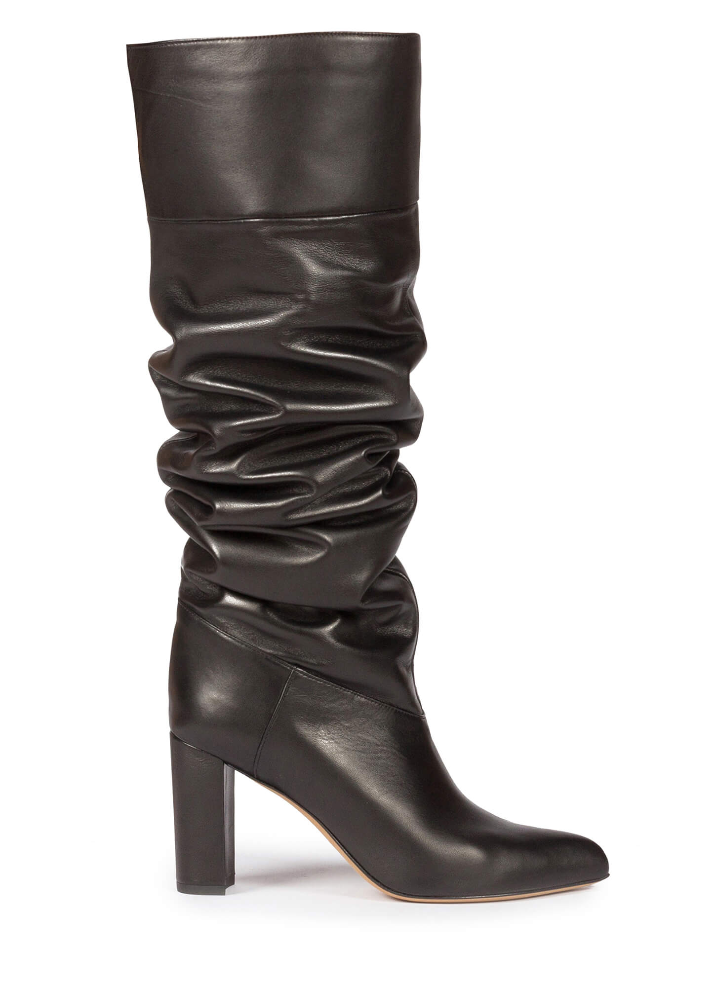 Botas altas negras de piel con tacón ancho y punta fina . PURA LOPEZ Botas altas negras de piel con tacón ancho y punta fina . PURA LOPEZ