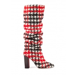 Slouchy knee-high block heel boots in houndstooth fabric Pura López