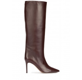High heel boots in burgundy leather Pura López
