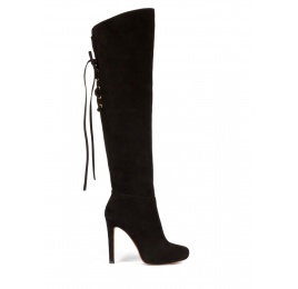Botas mosqueteras de tacón alto en ante negro Pura López