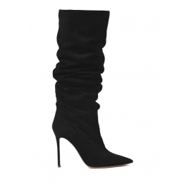 Botas de ante negro con tacón alto y punta fina Pura López