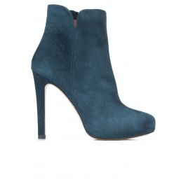 Petrol blue suede heeled ankle boots Pura López