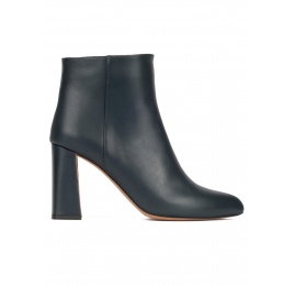 High chunky heel ankle boots in petrol blue leather Pura López