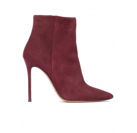 High heel pointy toe ankle boots in burgundy suede Pura López