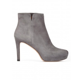 Botines de tacón medio en ante gris con plataforma Pura López