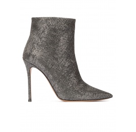 Metallic high heel pointy toe ankle boots in chain-pattern fabric Pura López