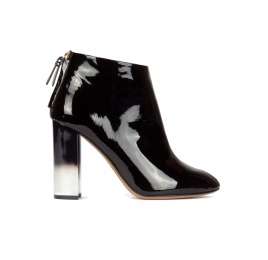 Black patent leather high block heel ankle boots Pura López