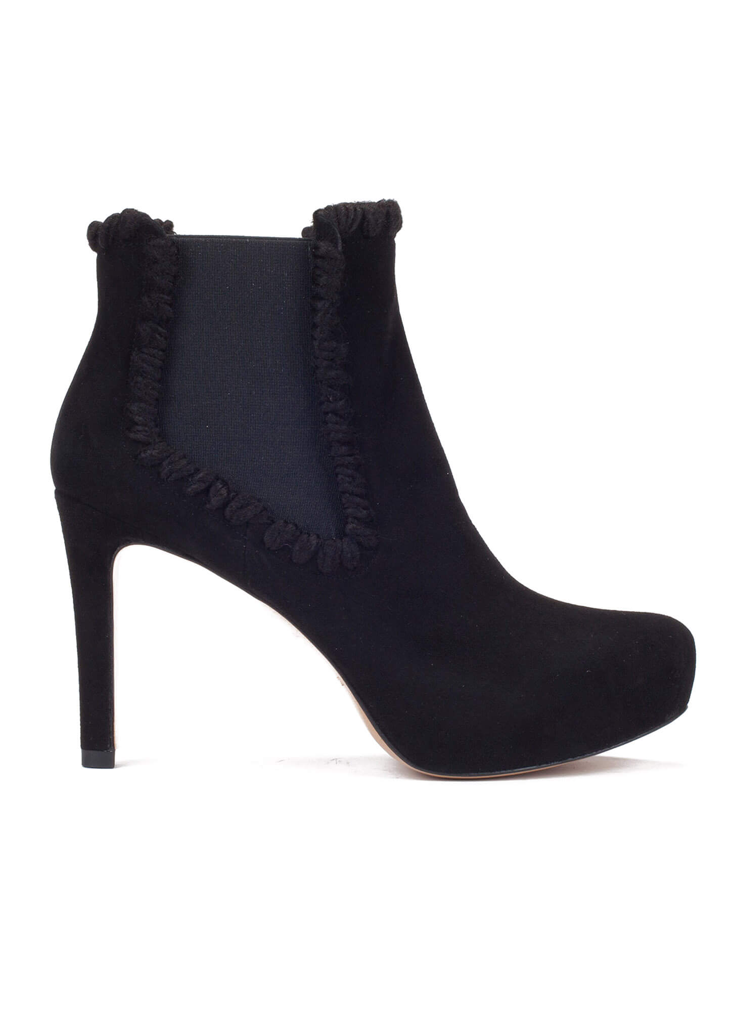 black suede boots with clear heel