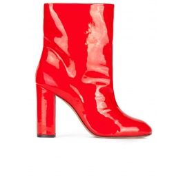 Botines rojos de charol con tacón alto ancho Pura López