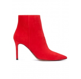 Red suede high heel point-toe ankle boots Pura López