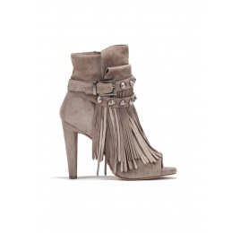 High heel ankle boots in taupe suede Pura López