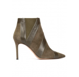 Khaki green high heel point-toe ankle boots Pura López