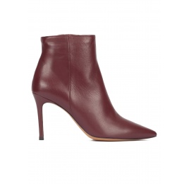 Burgundy leather heeled pointed toe ankle boots Pura López