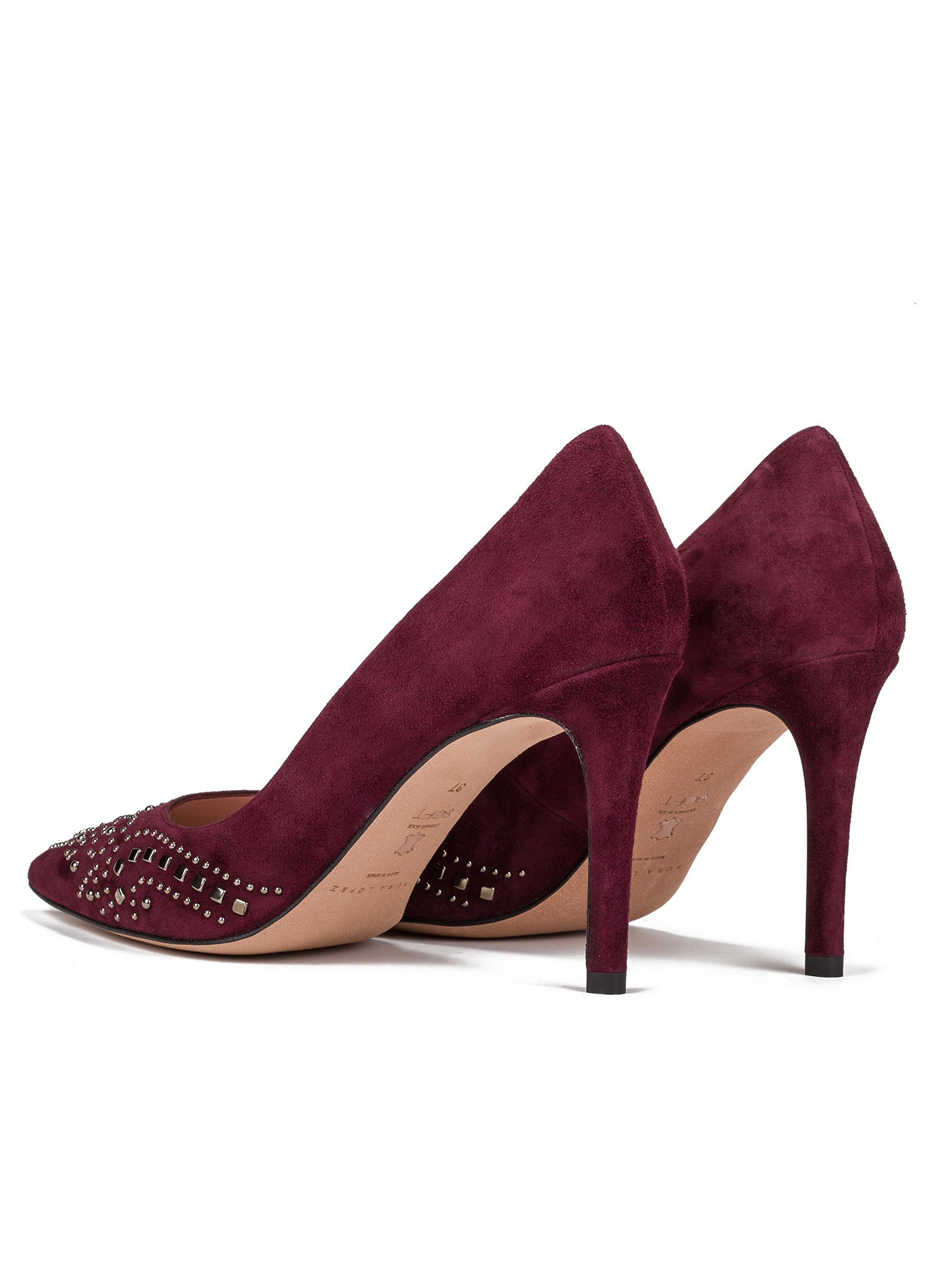 Studded high heel pumps in burgundy suede - online store Pura Lopez ...