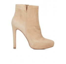 Camel suede high heel ankle boots Pura López