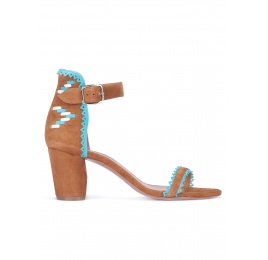 Chestnut mid heel sandals with tribal detail at back Pura López