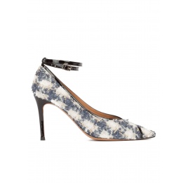 Checked fabric point-toe pumps with black patent ankle strap Pura López