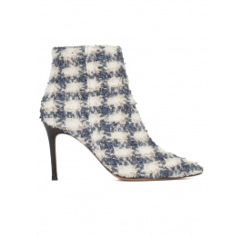 High heel pointy toe ankle boots in checked fabric Pura López