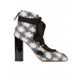 Checked fabric lace-up high block heel shoes Pura López