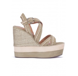 Kaki suede high wedge sandals Pura López