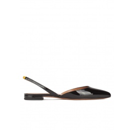 Slingback point-toe flat shoes in black patent leather Pura López