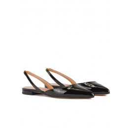 Slingback point-toe flat shoes in black patent leather Pura López