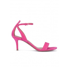 Fuchsia suede ankle strap mid heel sandals Pura López