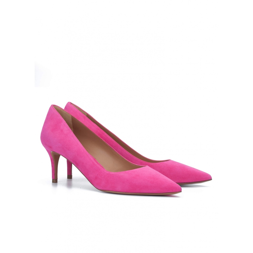 Mid heel pumps in fuchsia suede - online shoe store Pura Lopez . PURA LOPEZ