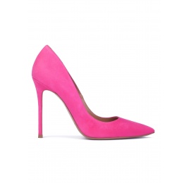 Fuxia suede pointy toe stiletto pumps Pura López