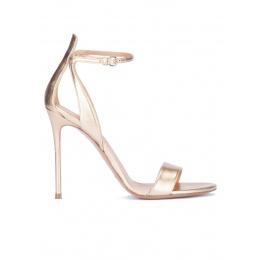 Ankle strap high heel sandals in gold metallic leather Pura López